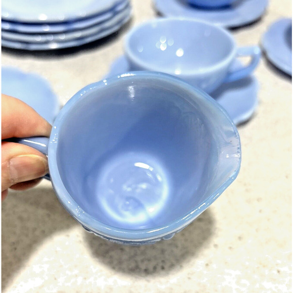 Delphite Blue Jeannette Child's Tea Set Cups Saucers Creamer Plates Lot 12 PCS - Picture 6 of 15